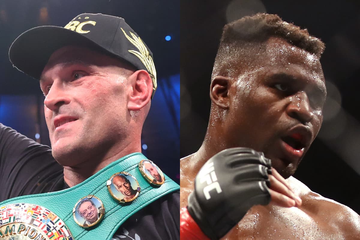 Tyson Fury et Francis Ngannou se font face, prêts pour leur combat de boxe.