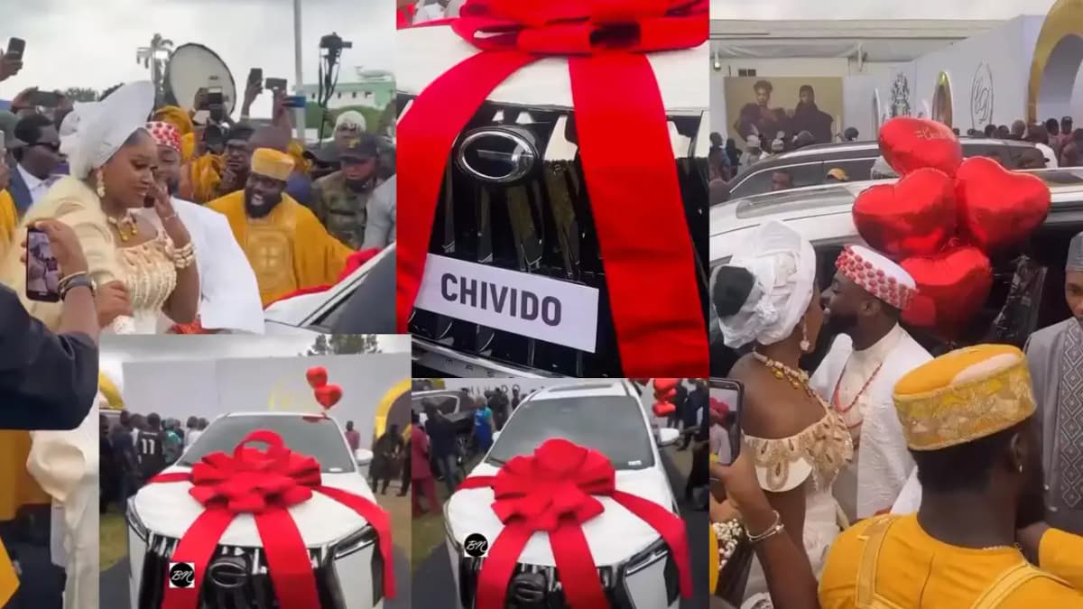Davido et Chioma posent ensemble devant leur SUV de luxe, célébrant leur mariage.