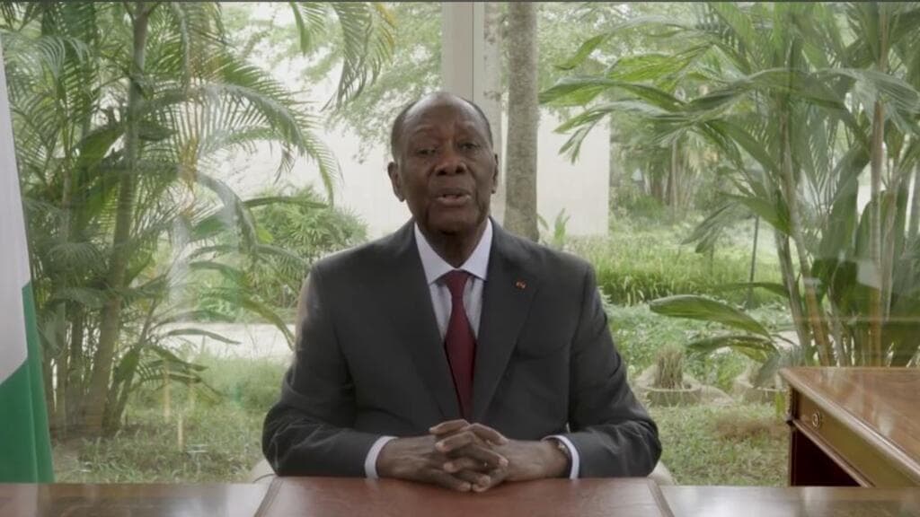 Le président ivoirien Alassane Ouattara ce mardi 29 juillet 2025 lors de sa déclaration de candidature à l'élection présidentielle d'octobre 2025