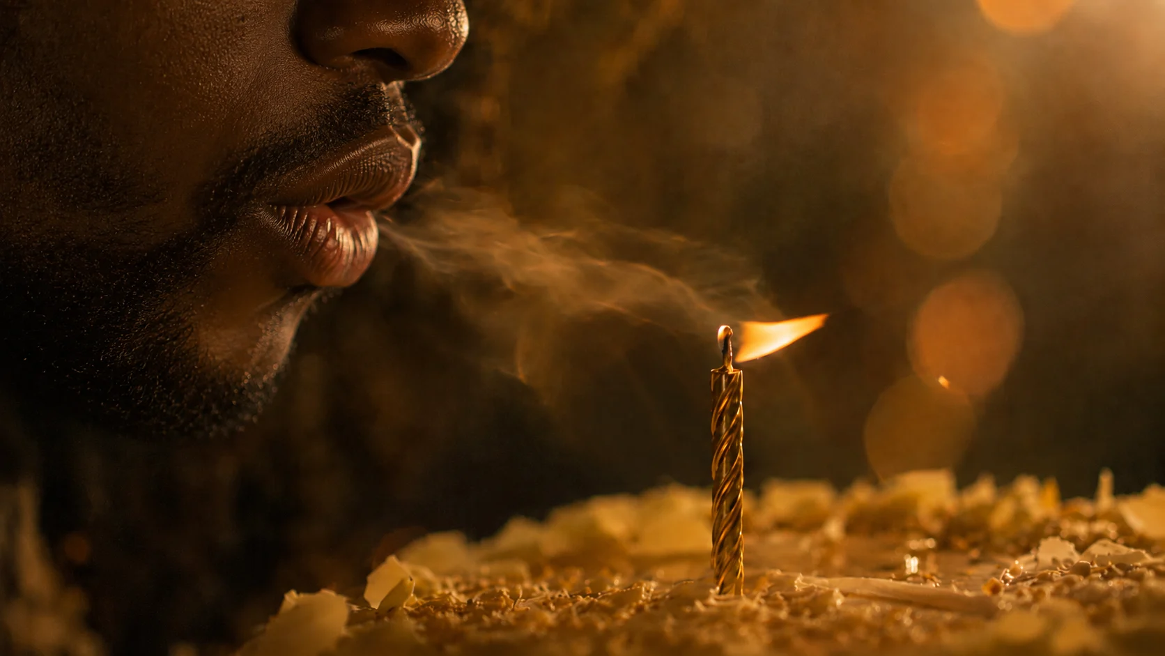 Un homme soufflant sur une bougie d'anniversaire